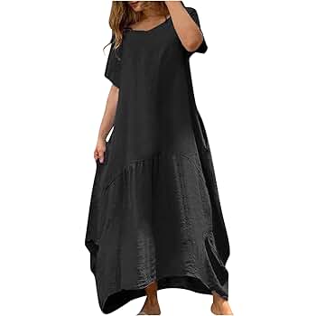Summer Dresses 2023 Women Cotton Linen Maxi Long Dress Short